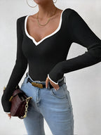 Women's V-Neck Ribbed Jumper with Contrast Trim, view 3 of 11