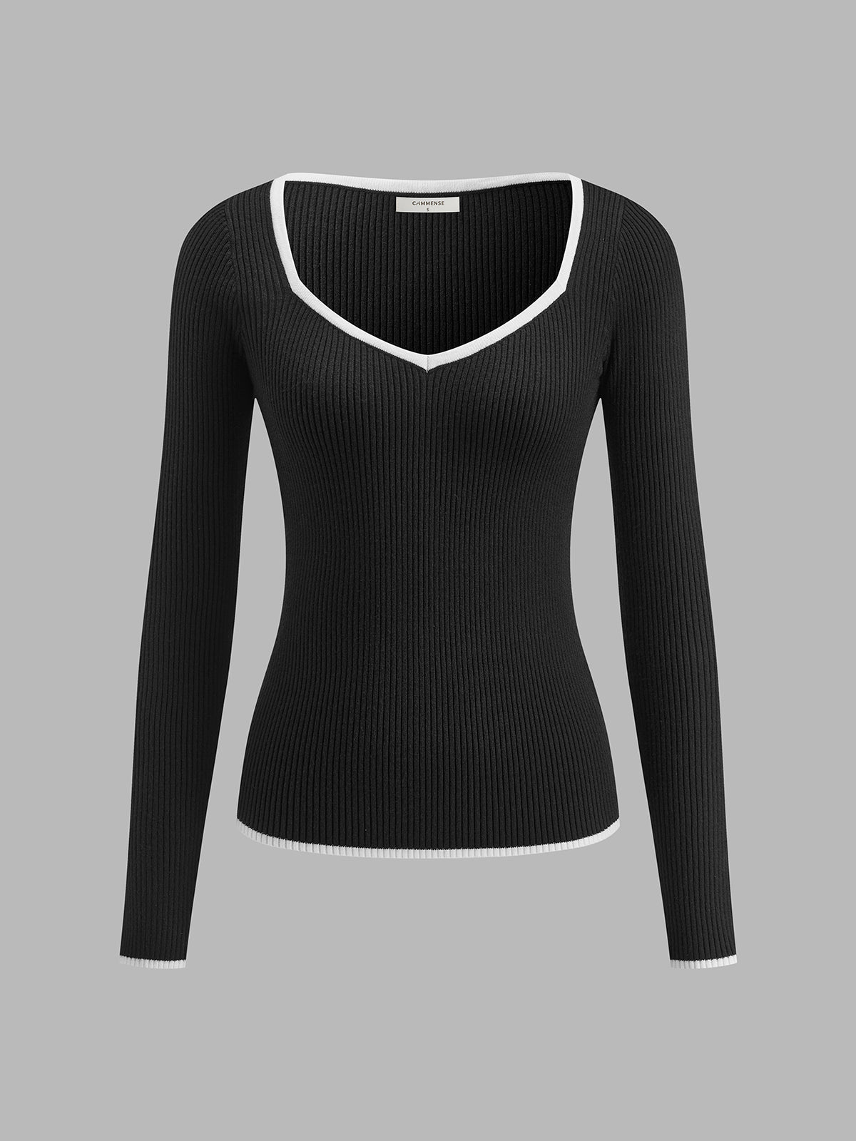 Women's V-Neck Ribbed Jumper with Contrast Trim, view 10 of 11