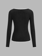 Women's V-Neck Ribbed Jumper with Contrast Trim, view 11 of 11