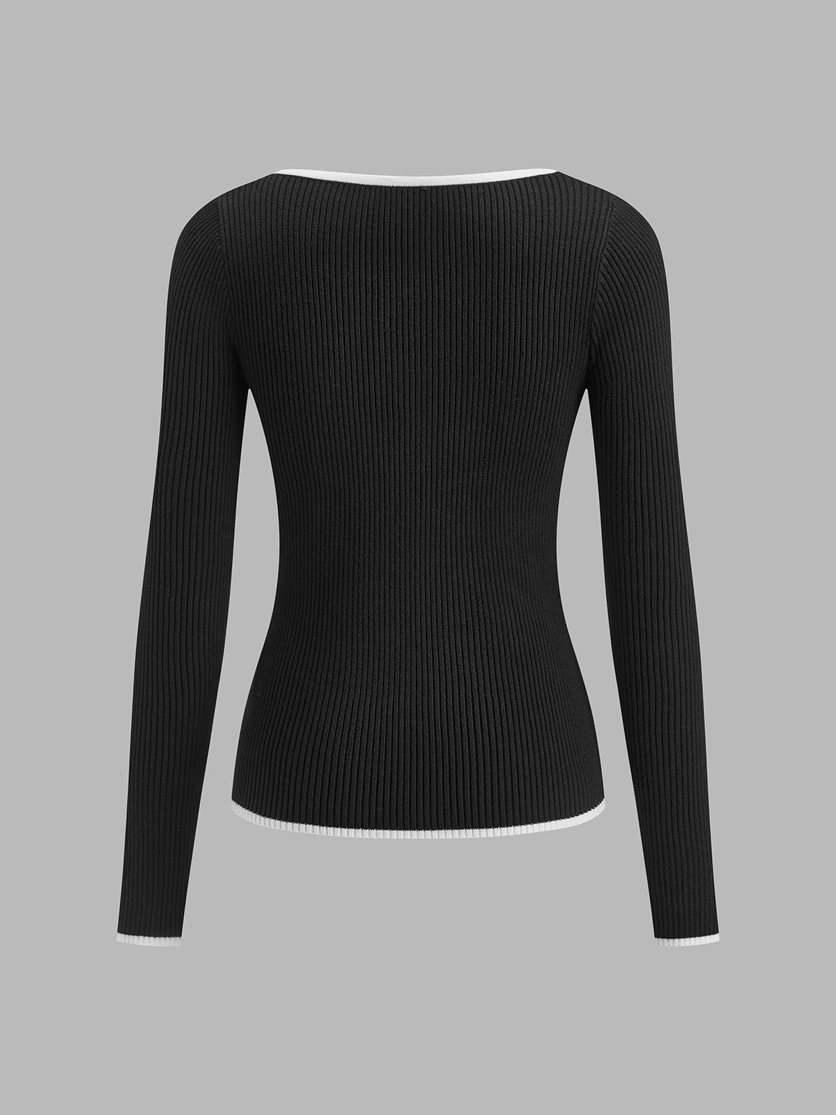 Women's V-Neck Ribbed Jumper with Contrast Trim, view 11 of 11