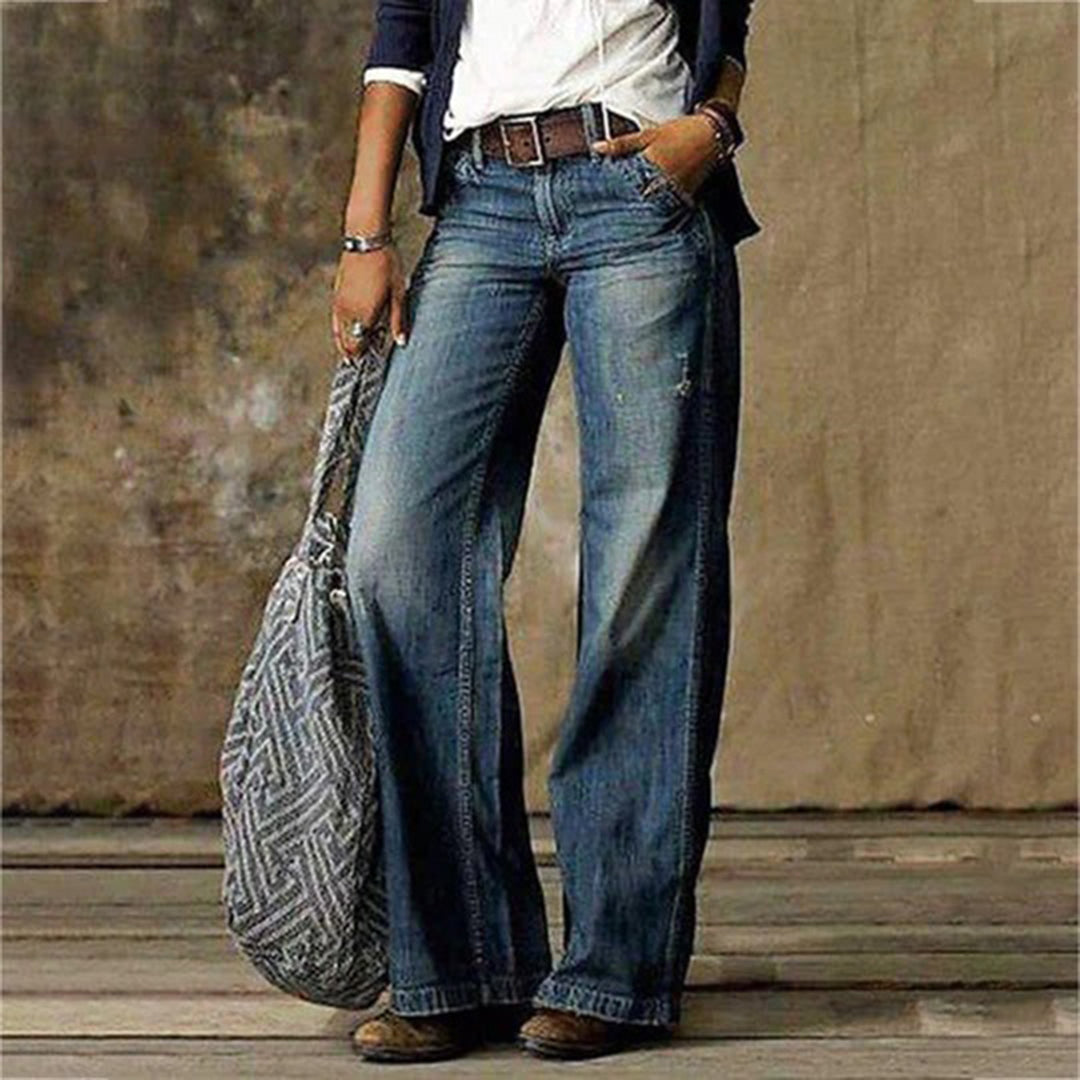 Women's Wide Leg Jeans with Vintage Wash Relaxed Fit, view 2 of 4