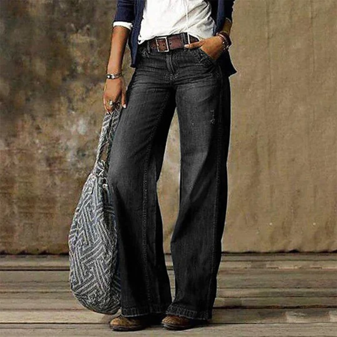 Women's Wide Leg Jeans with Vintage Wash Relaxed Fit, view 4 of 4