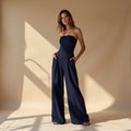 Women's Wide Leg Jumpsuit with Strapless Tailored Fit, view 1 of 9