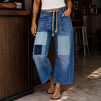 Women's Wide Leg Patchwork Jeans with Cropped Fit, view 1 of 4