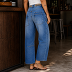 Women's Wide Leg Patchwork Jeans with Cropped Fit, view 2 of 4