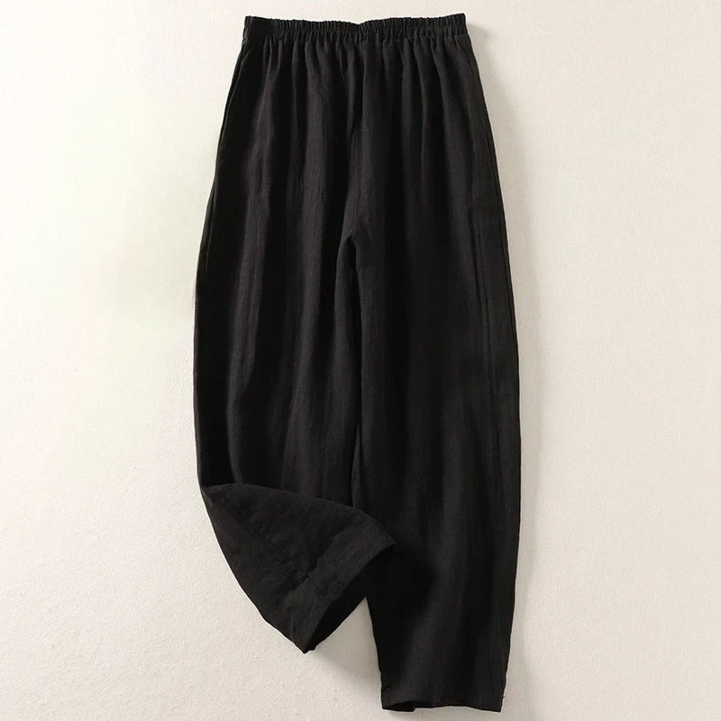 Women's Wide Leg Trousers with High Waist Linen Look, view 3 of 5