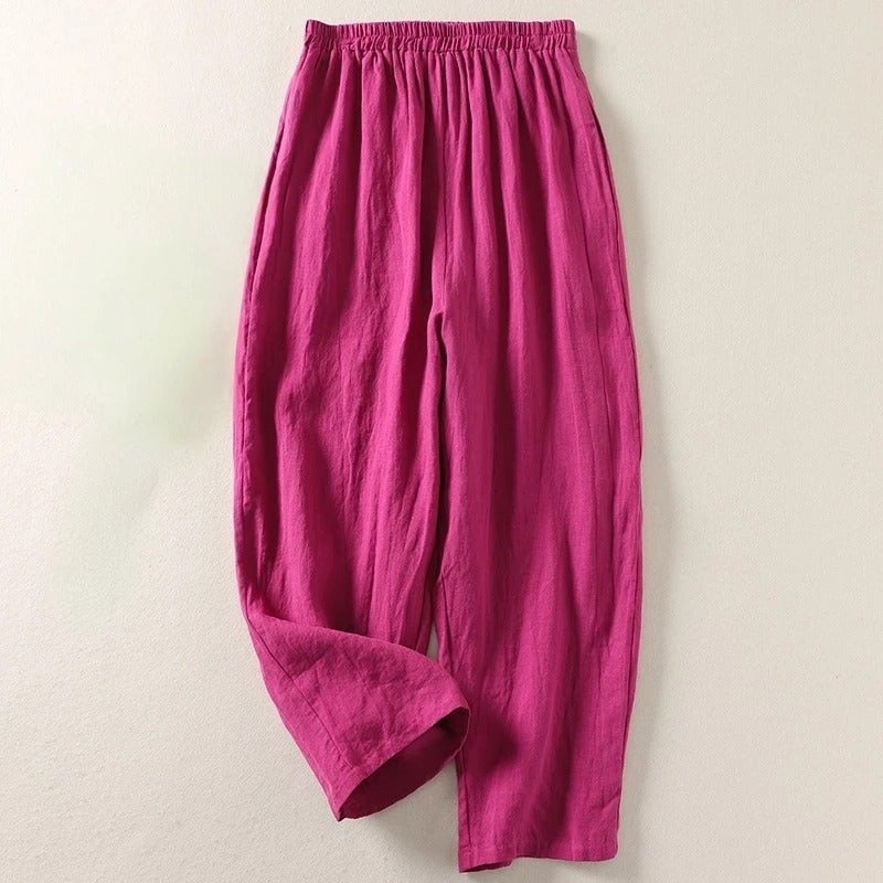 Women's Wide Leg Trousers with High Waist Linen Look, view 4 of 5