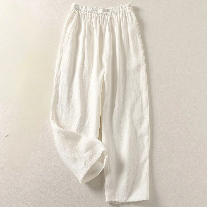 Women's Wide Leg Trousers with High Waist Linen Look, view 5 of 5