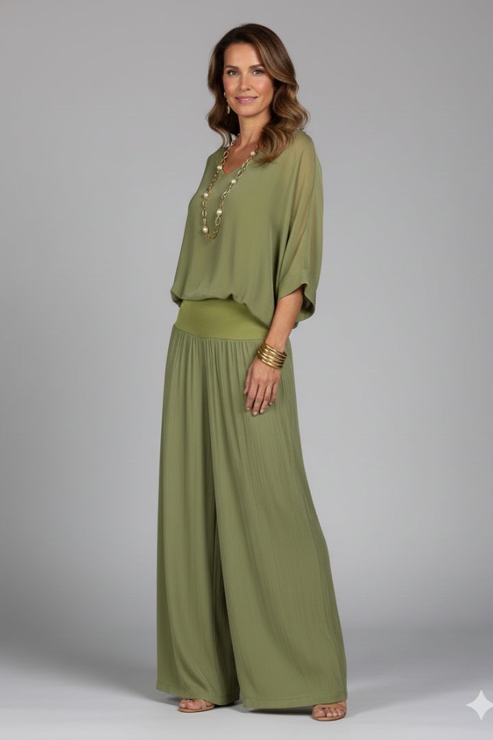 Women's Wide Leg Two-Piece Set with Relaxed Draped Fit, view 2 of 14