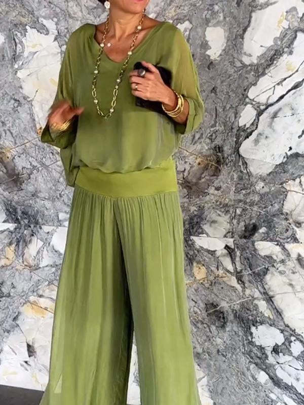 Women's Wide Leg Two-Piece Set with Relaxed Draped Fit, view 4 of 14