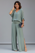 Women's Wide Leg Two-Piece Set with Relaxed Draped Fit, view 6 of 14