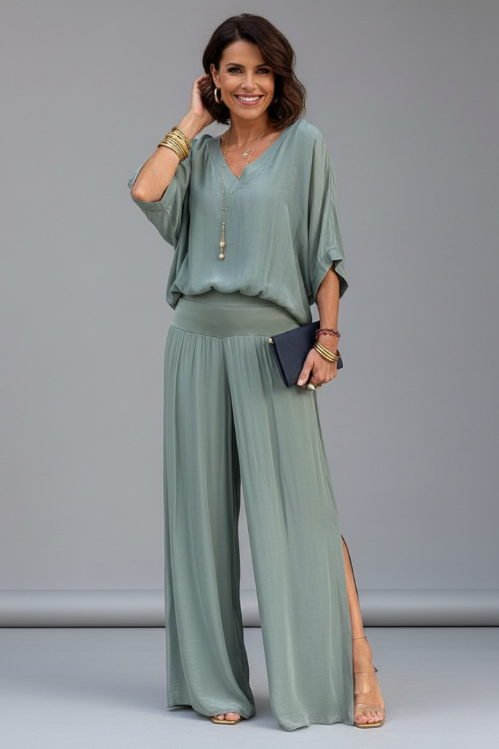 Women's Wide Leg Two-Piece Set with Relaxed Draped Fit, view 6 of 14