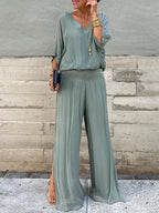 Women's Wide Leg Two-Piece Set with Relaxed Draped Fit, view 7 of 14