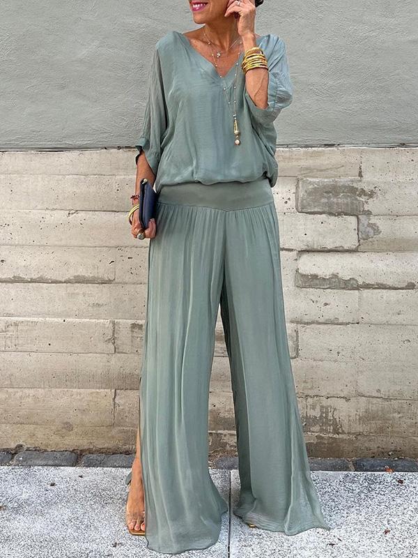 Women's Wide Leg Two-Piece Set with Relaxed Draped Fit, view 7 of 14
