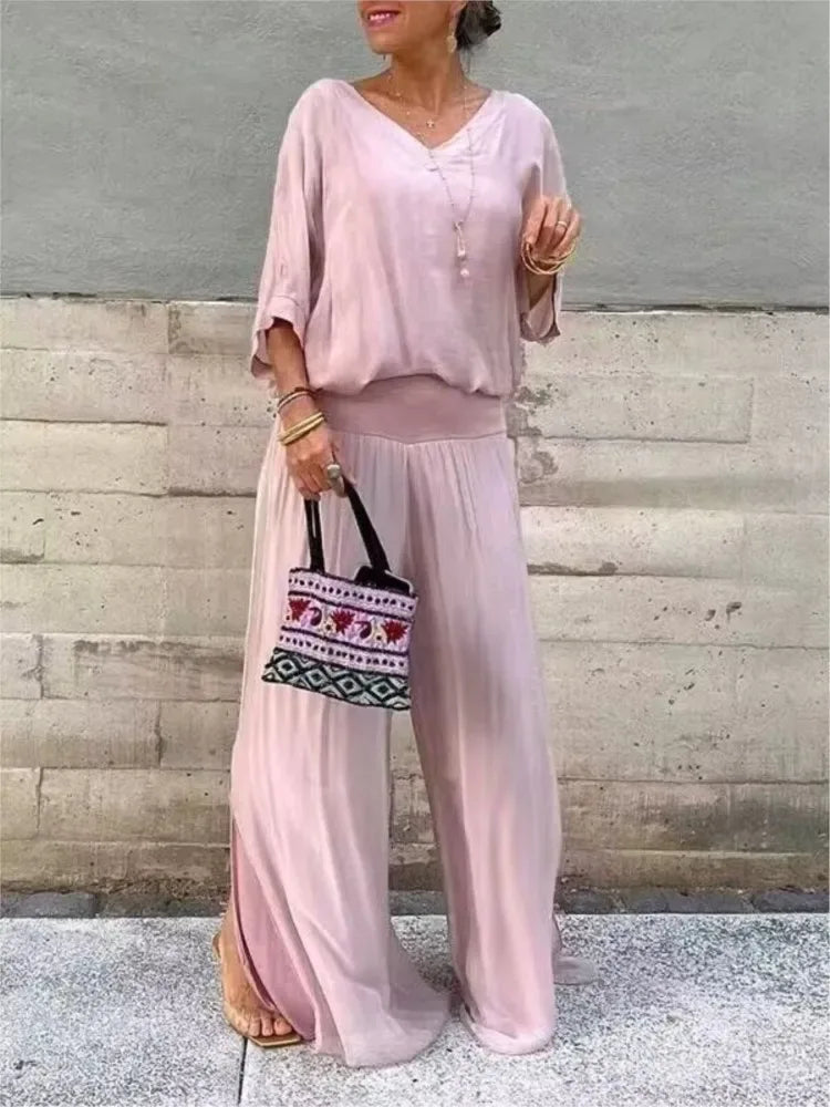 Women's Wide Leg Two-Piece Set with Relaxed Draped Fit, view 8 of 14