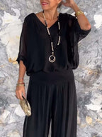 Women's Wide Leg Two-Piece Set with Relaxed Draped Fit, view 11 of 14