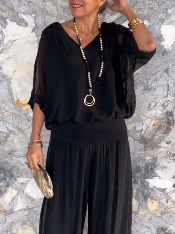 Women's Wide Leg Two-Piece Set with Relaxed Draped Fit, view 11 of 14
