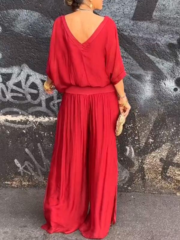 Women's Wide Leg Two-Piece Set with Relaxed Draped Fit, view 12 of 14