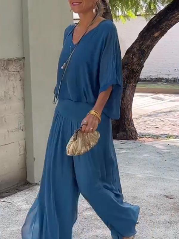 Women's Wide Leg Two-Piece Set with Relaxed Draped Fit, view 13 of 14