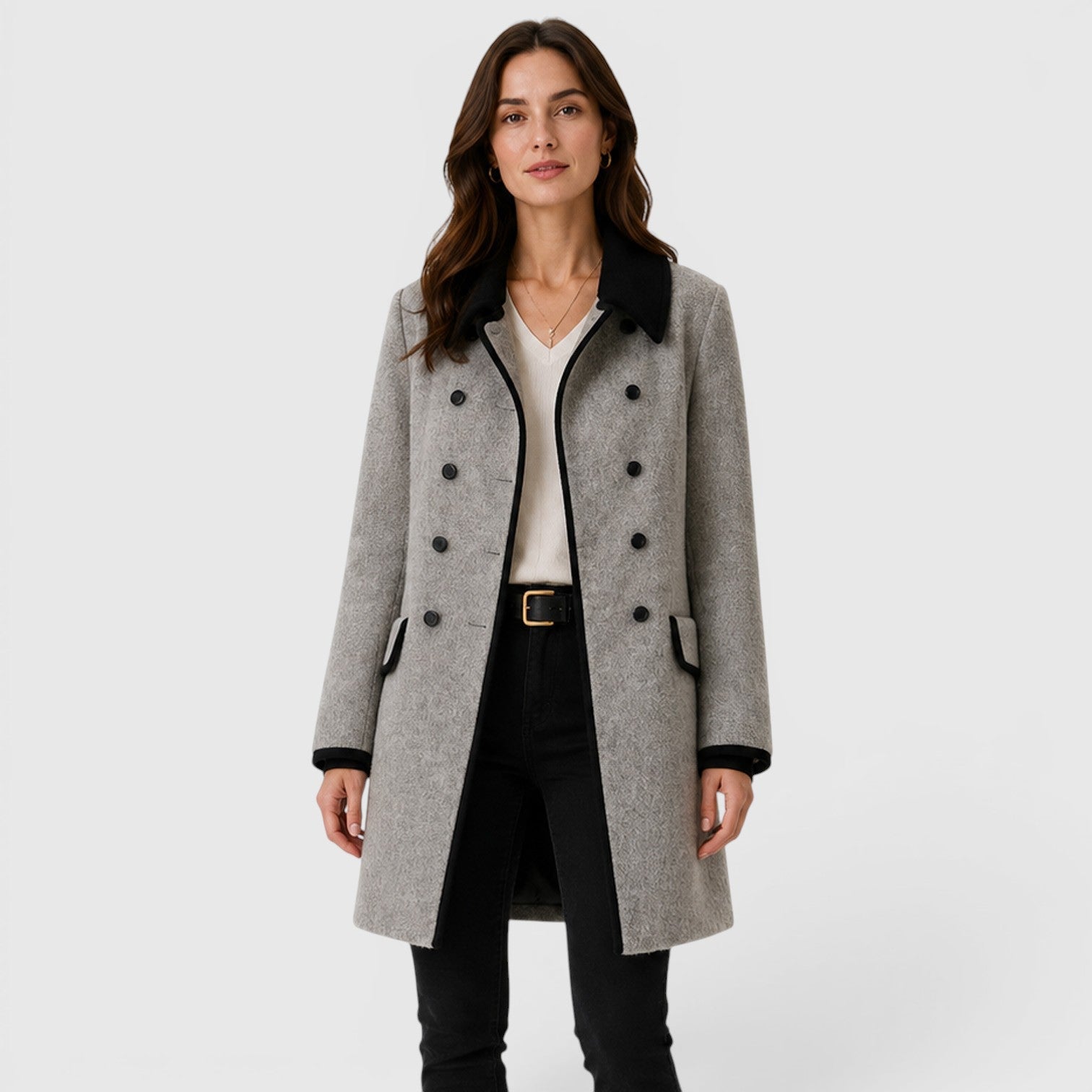 Alternate product view 2 of women's Wool Coat with double-breasted contrast collar.