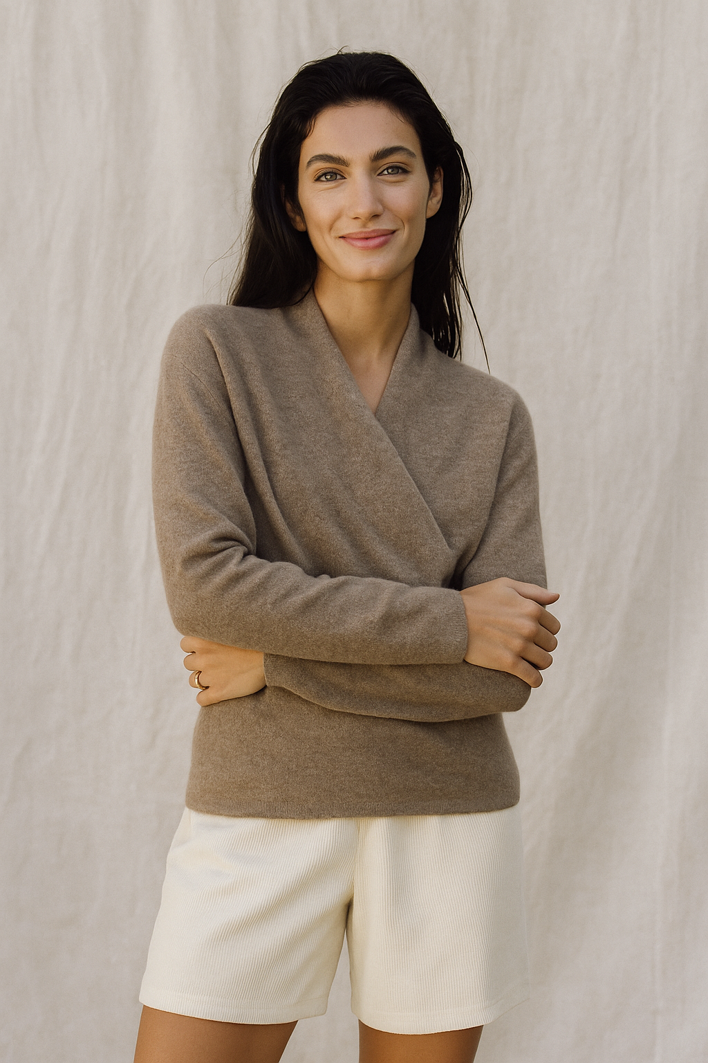 Women's Wrap Jumper with V-Neck Ribbed Knit, view 2 of 28