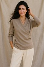 Women's Wrap Jumper with V-Neck Ribbed Knit, view 3 of 28