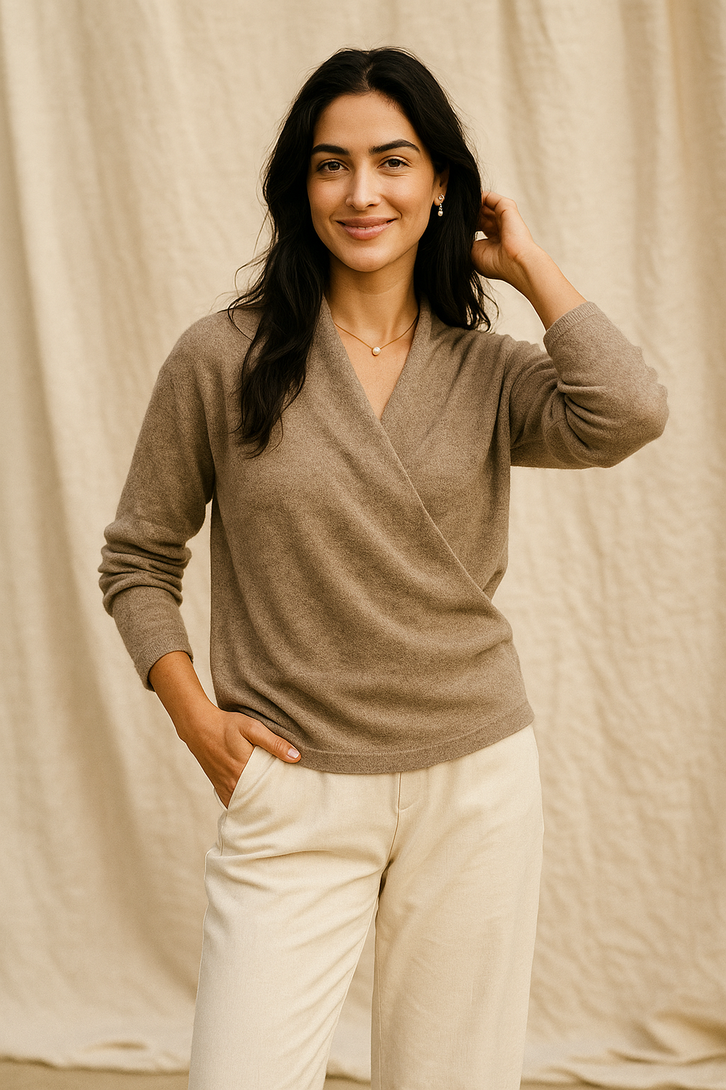 Women's Wrap Jumper with V-Neck Ribbed Knit, view 4 of 28