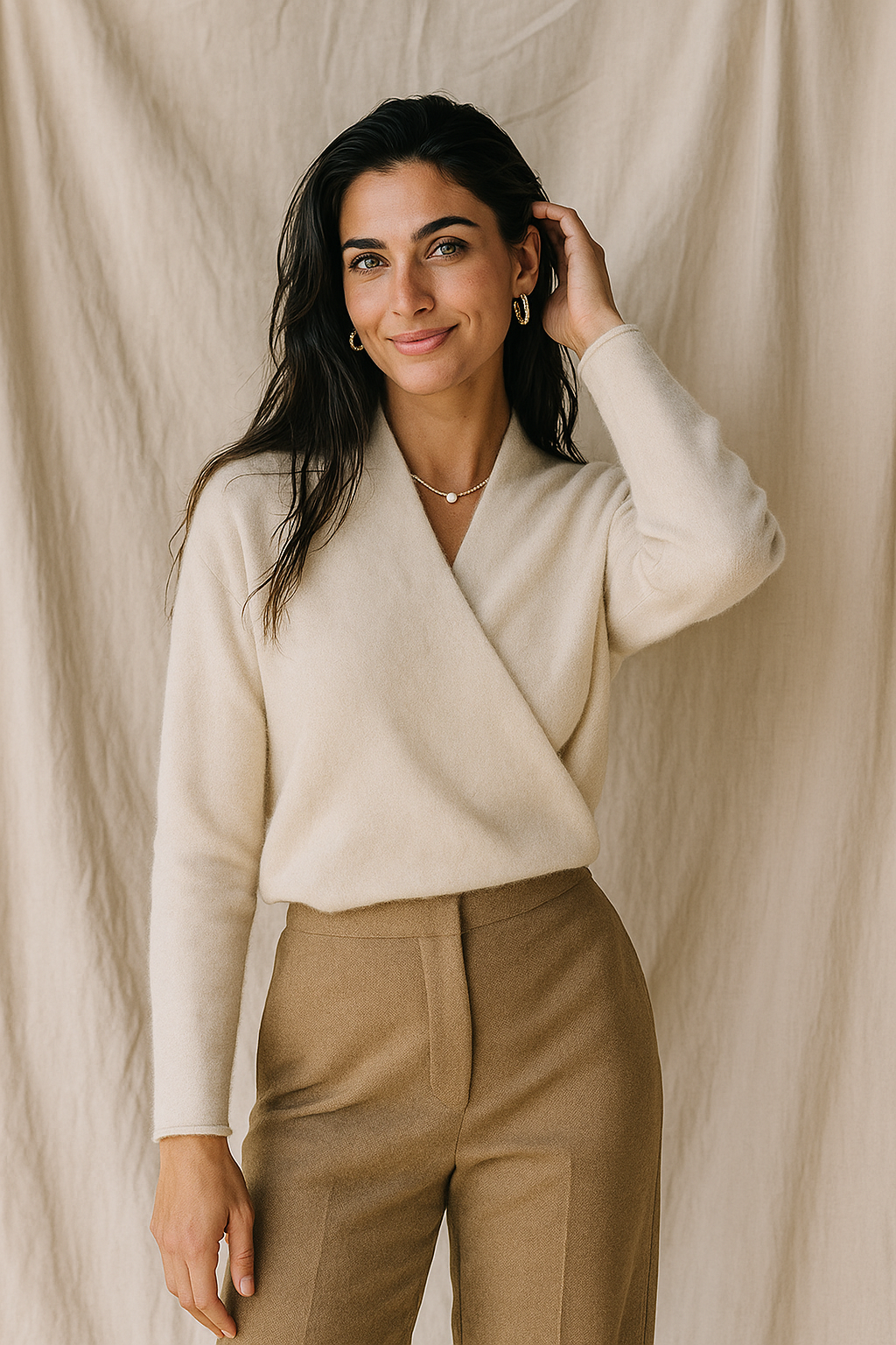 Women's Wrap Jumper with V-Neck Ribbed Knit, view 6 of 28