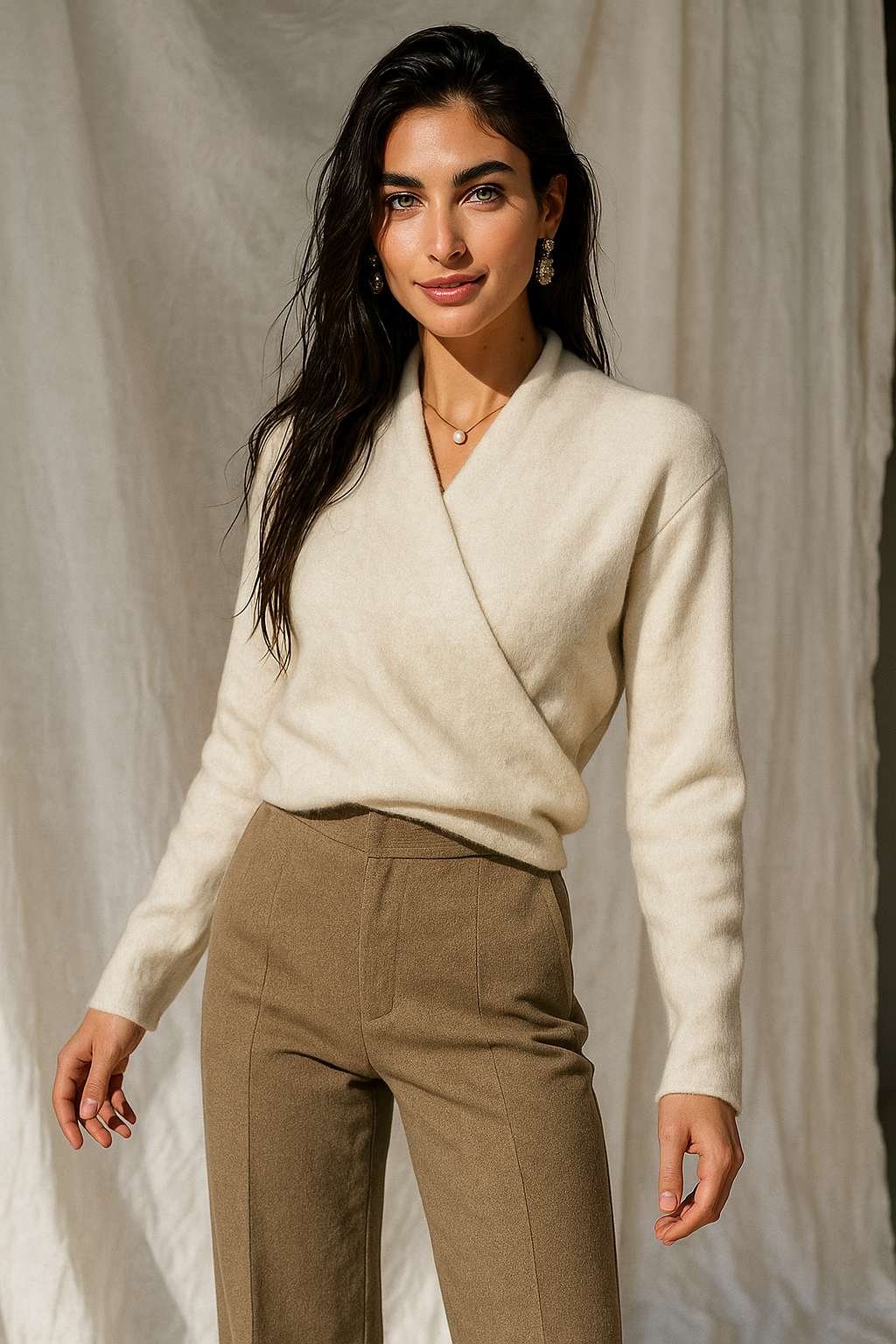 Women's Wrap Jumper with V-Neck Ribbed Knit, view 8 of 28