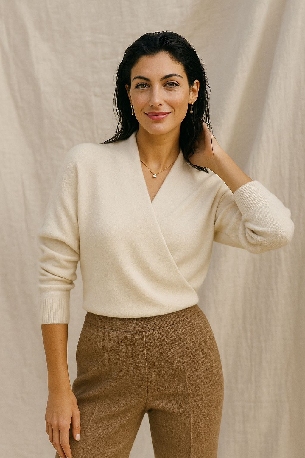 Women's Wrap Jumper with V-Neck Ribbed Knit, view 9 of 28