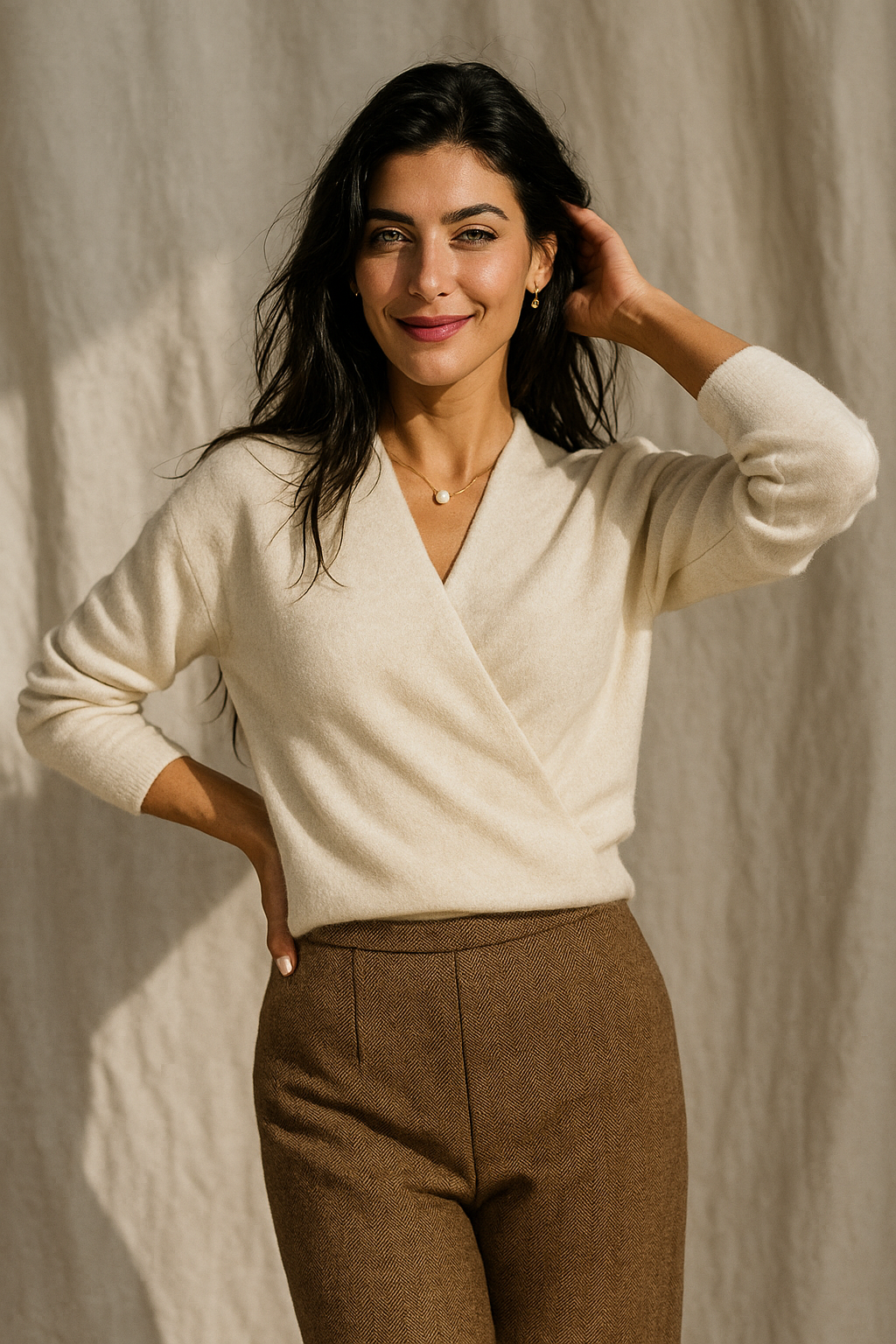 Women's Wrap Jumper with V-Neck Ribbed Knit, view 10 of 28