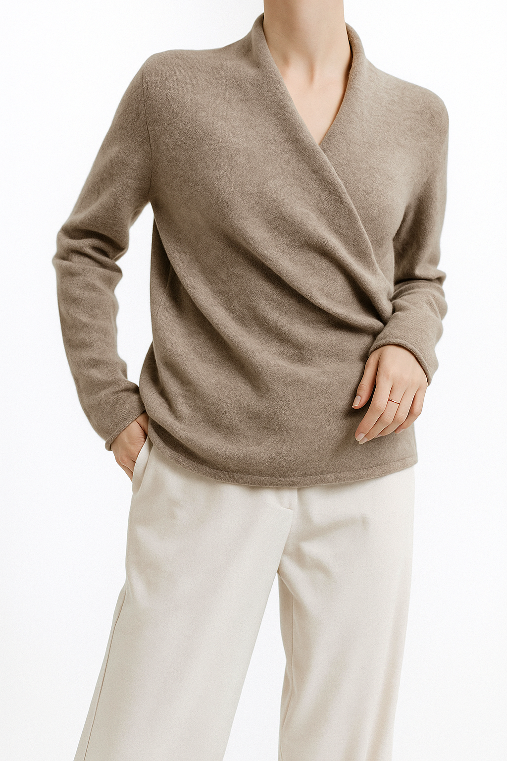 Women's Wrap Jumper with V-Neck Ribbed Knit, view 14 of 28