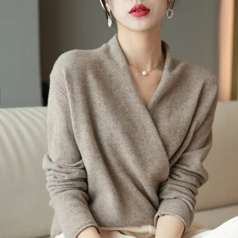 Women's Wrap Jumper with V-Neck Ribbed Knit, view 18 of 28