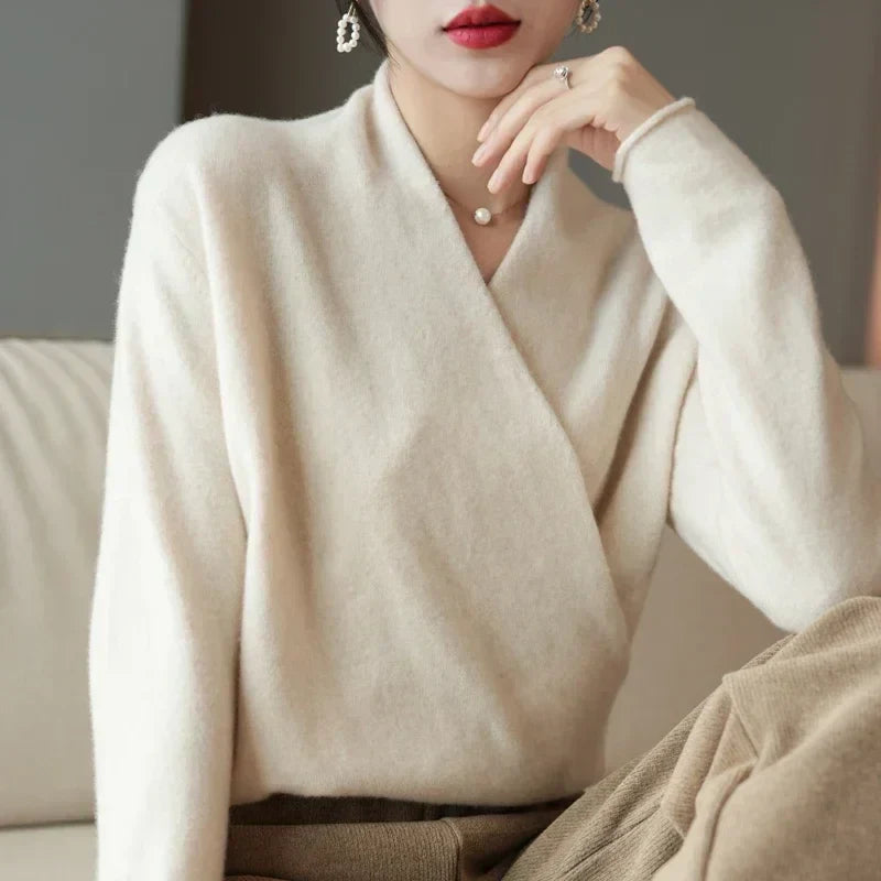 Women's Wrap Jumper with V-Neck Ribbed Knit, view 22 of 28