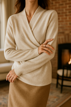 Women's Wrap Jumper with V-Neck Ribbed Knit, view 27 of 28