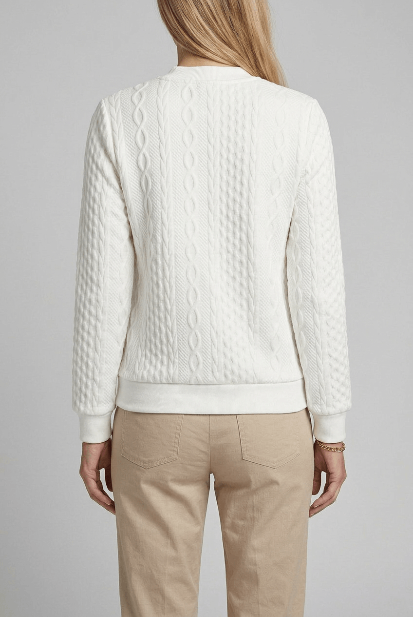 Alternate product view 2 of women's Zip Jumper with cable knit ribbed hem.