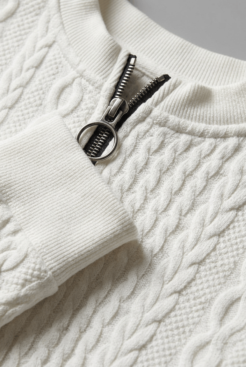 Alternate product view 3 of women's Zip Jumper with cable knit ribbed hem.