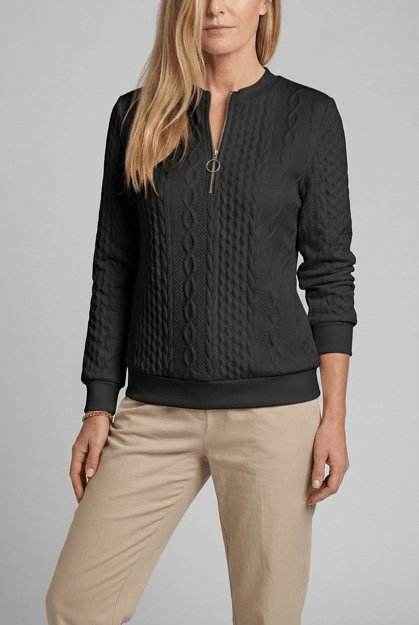 Alternate product view 5 of women's Zip Jumper with cable knit ribbed hem.