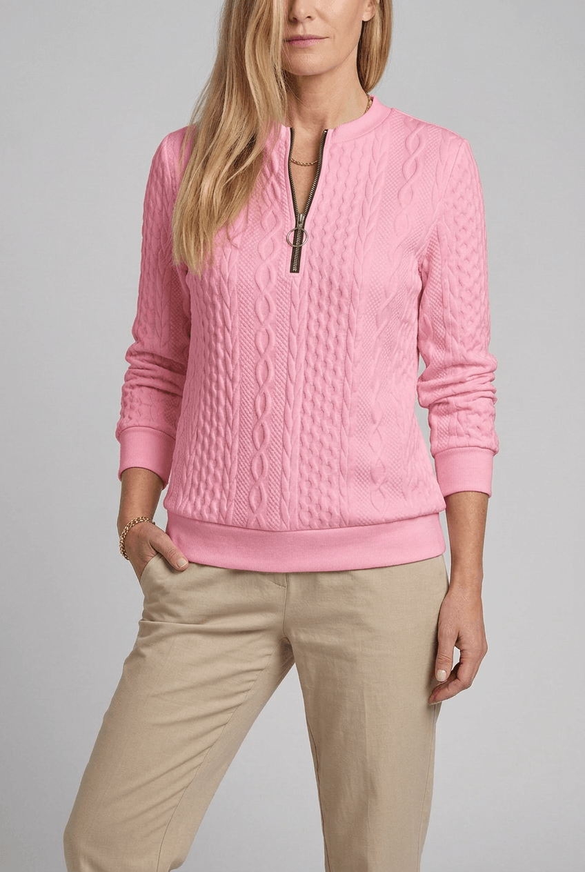 Alternate product view 6 of women's Zip Jumper with cable knit ribbed hem.