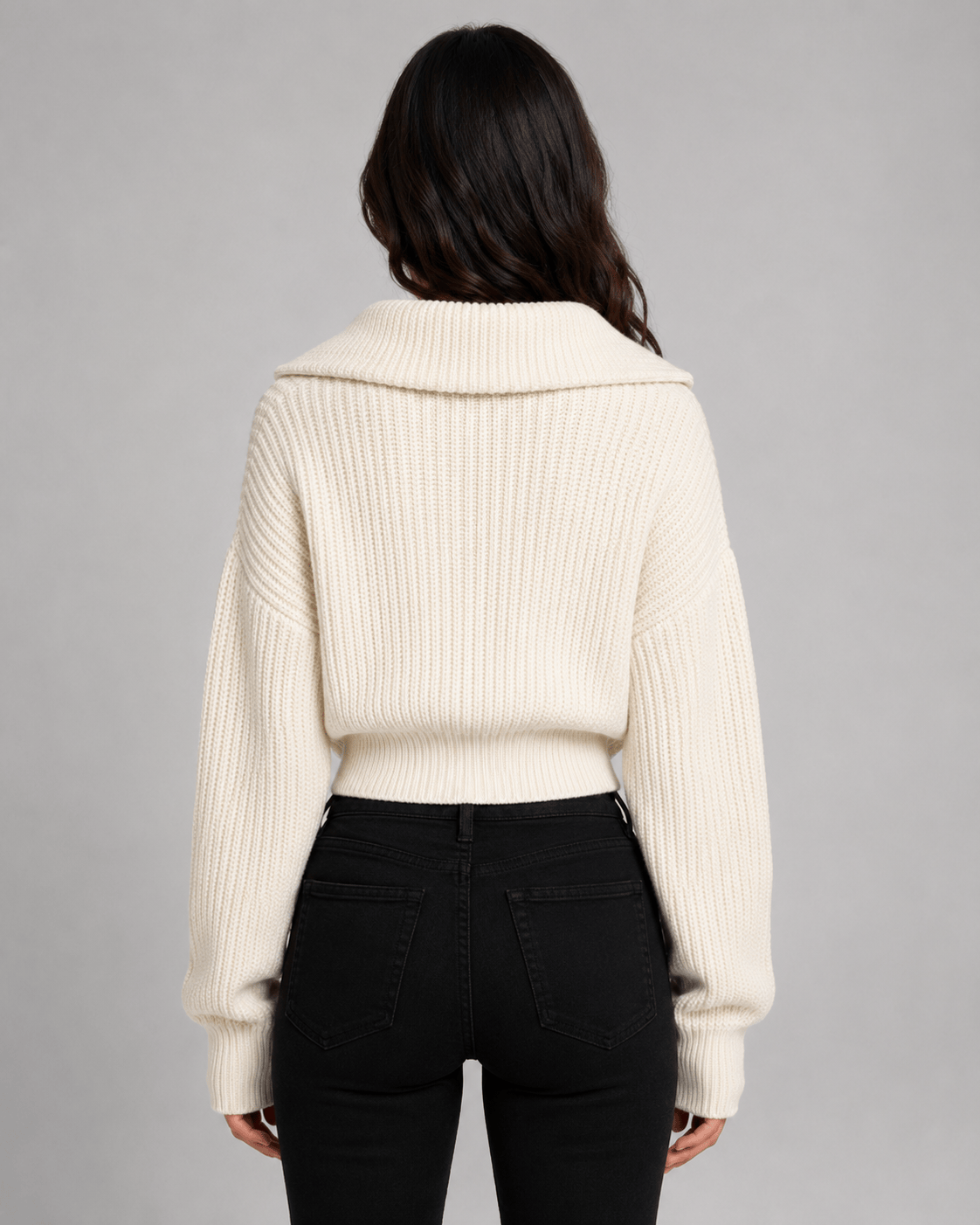 Alternate product view 3 of women's Zip Jumper with cropped ribbed wide collar.