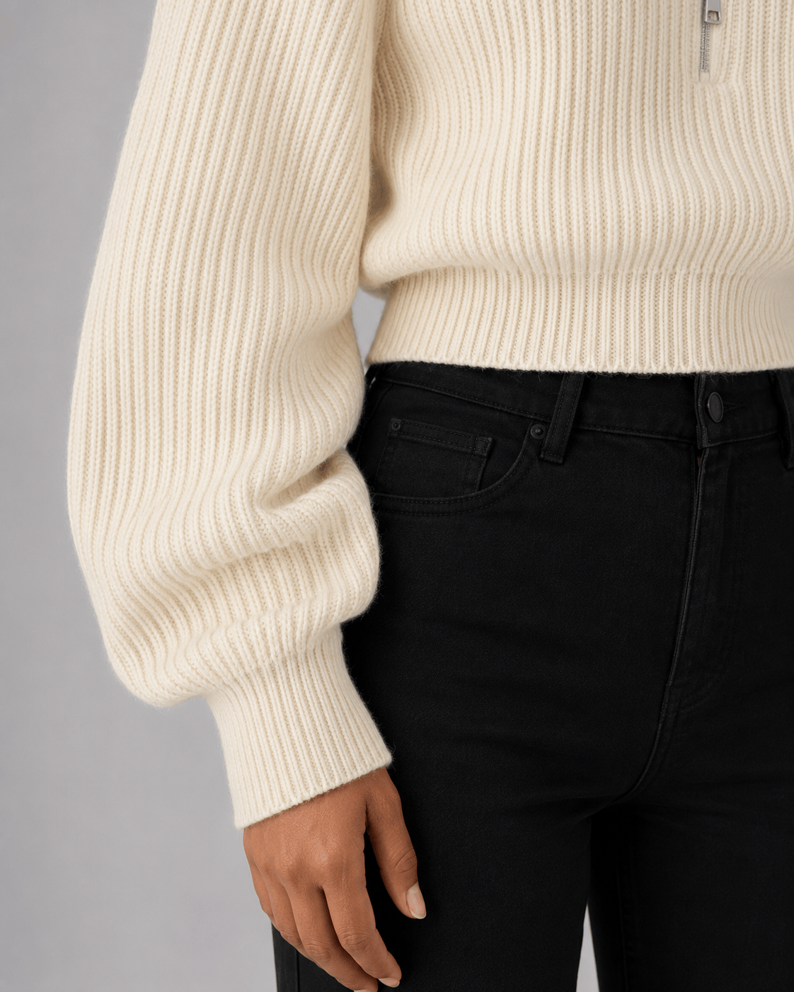 Alternate product view 4 of women's Zip Jumper with cropped ribbed wide collar.
