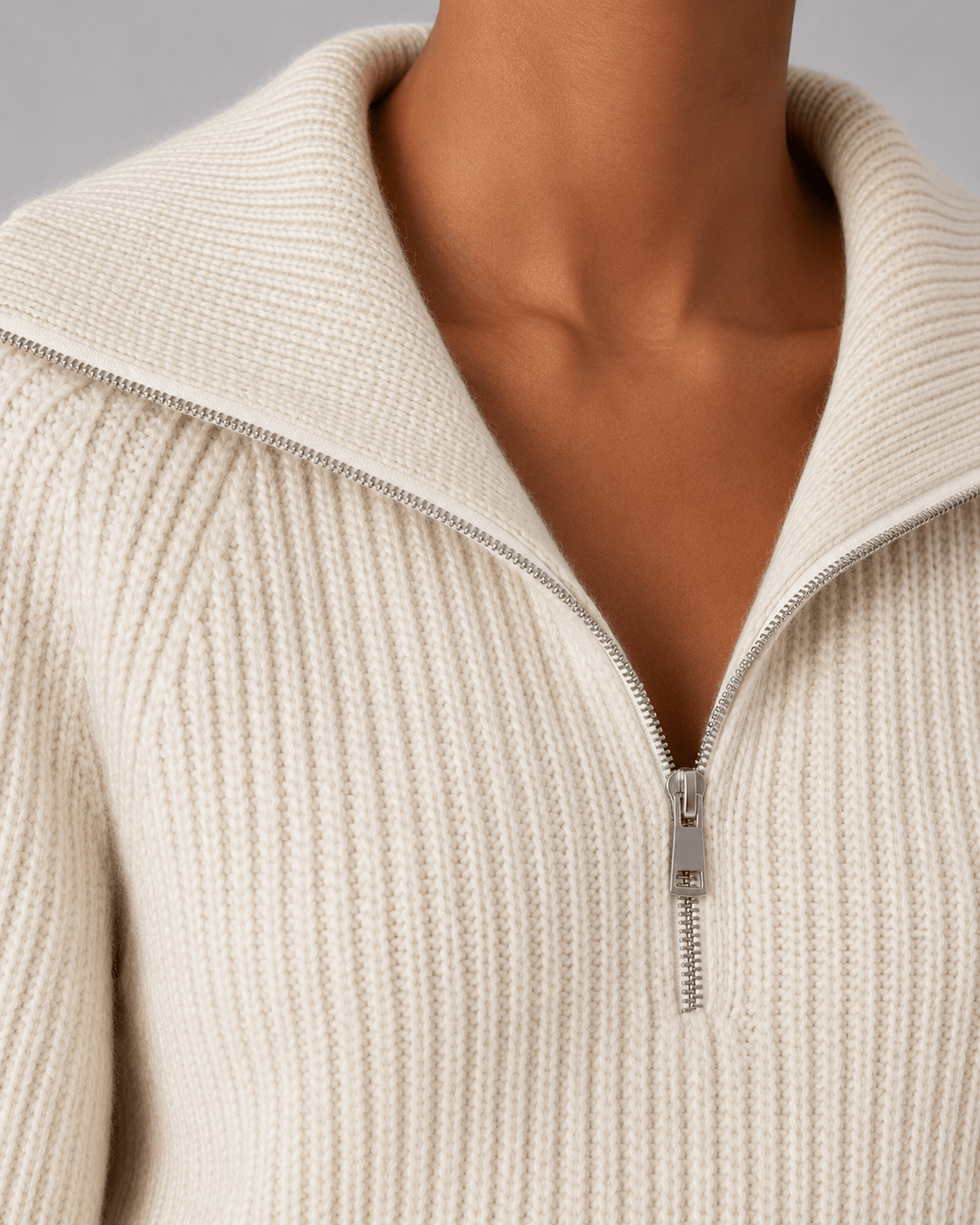 Alternate product view 5 of women's Zip Jumper with cropped ribbed wide collar.