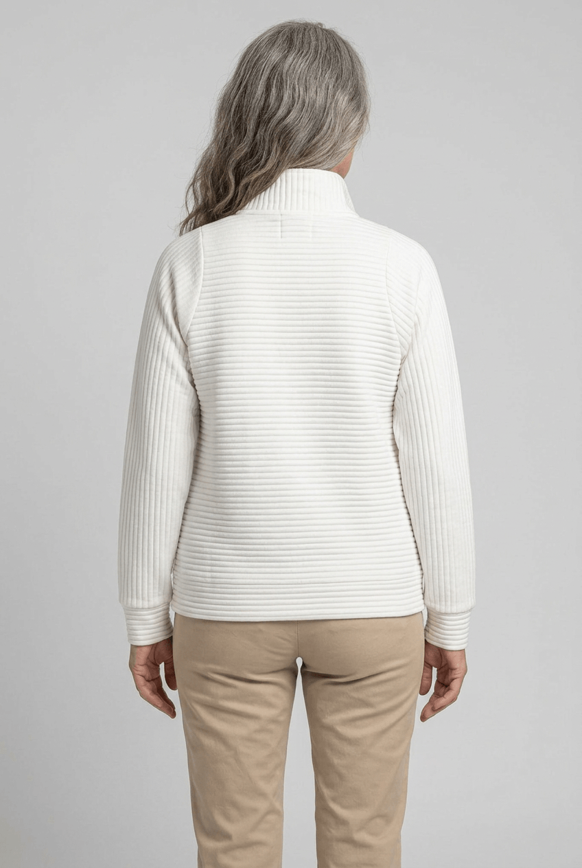 Alternate product view 5 of women's Zip Jumper with funnel neck ribbed design.