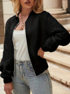 Women's Zip-Up Bomber Jacket with High Neck Design, view 1 of 10