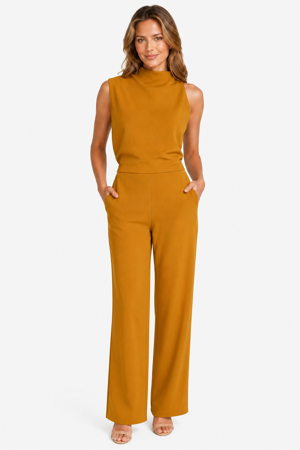 Asymmetric One Shoulder Jumpsuit - Yellow - front