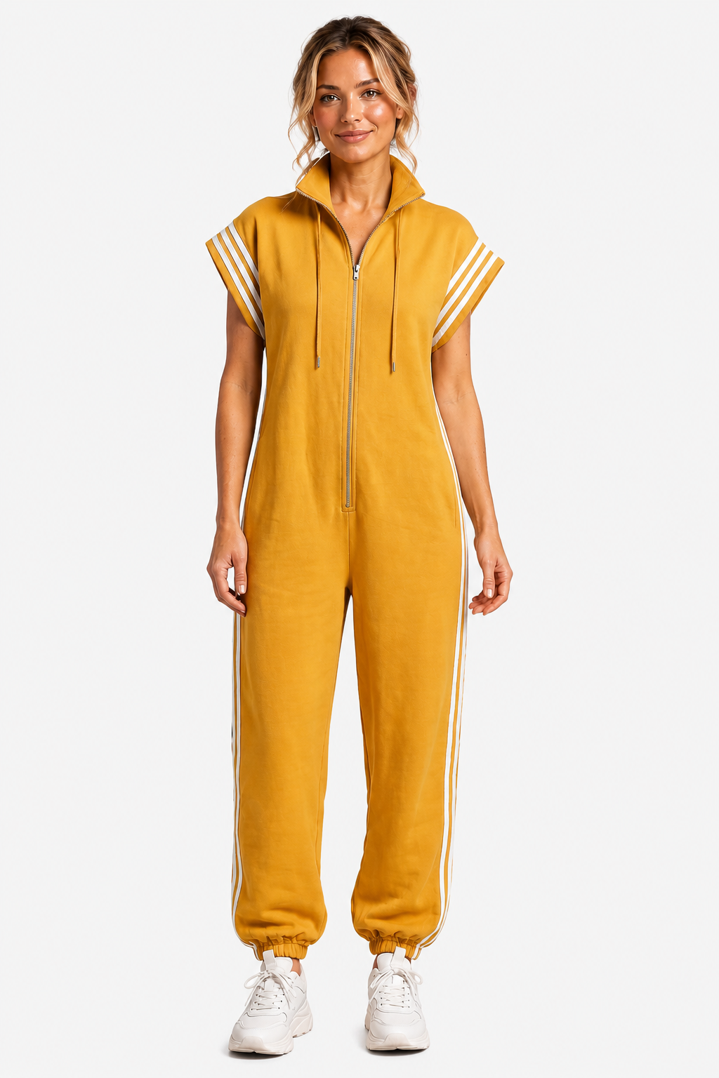Veloura – Sporty stripe detail – Jumpsuit - Yellow - front